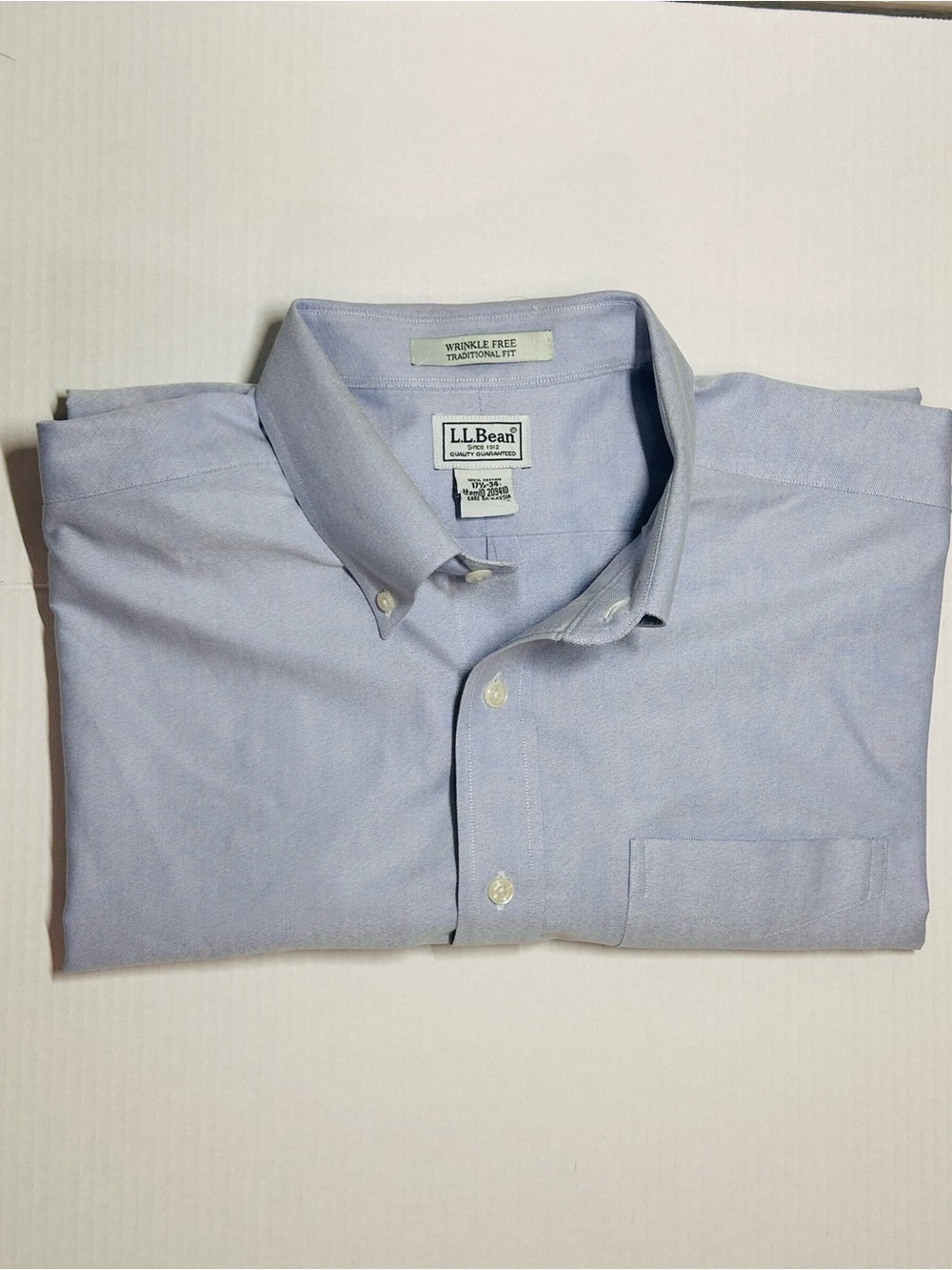 L.L.Bean Men’s 17.5-34 Light Blue Dress Shirt Wrinkle Free Traditional Fit